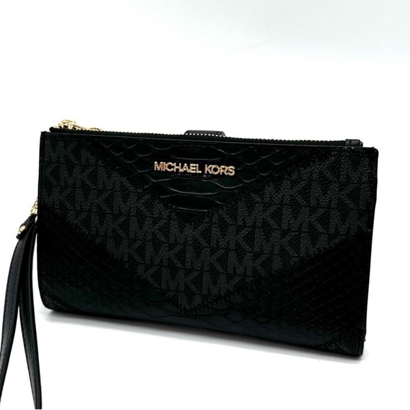 Michael Kors Large Double Zip Wallet Wristlet Black Multi - Picture 2 of 9
